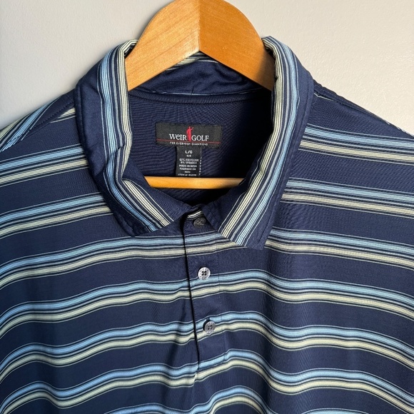 Weir‎ Golf Men's Navy Blue Stripe Short Sleeve Polo Golf Shirt Size Large (44) - Picture 6 of 14